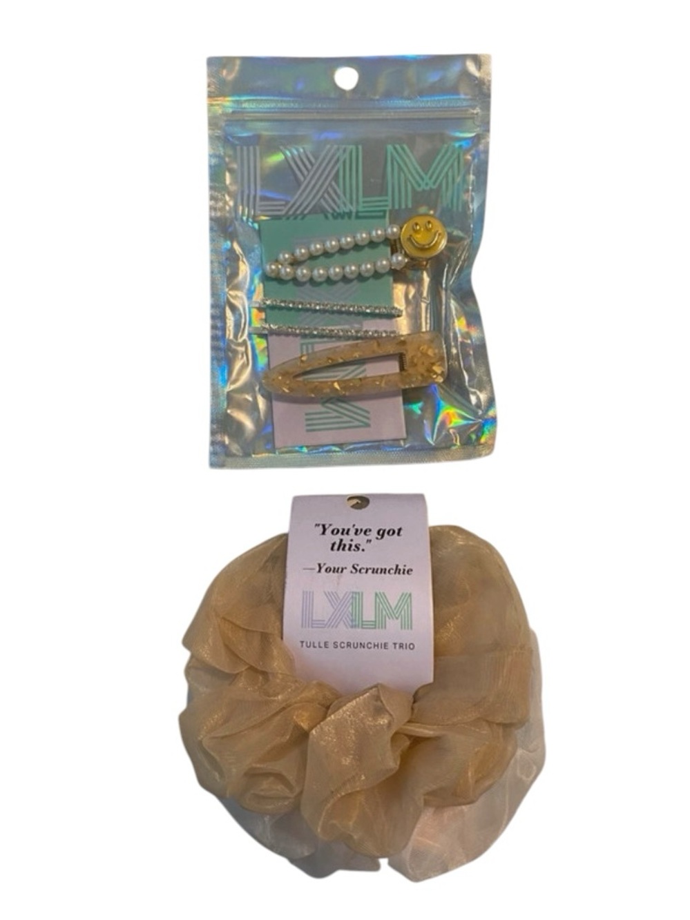 LXLM Tulle Scrunchie Trio & Hair Clip Set